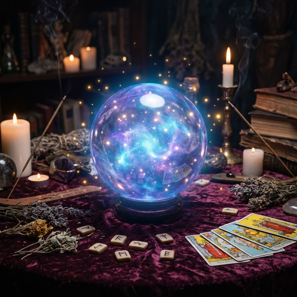 Kristallkugel und Tarotkarten